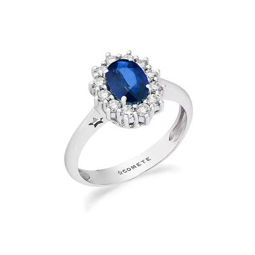 Anello in Oro bianco con Diamanti e Zaffiro ovale
