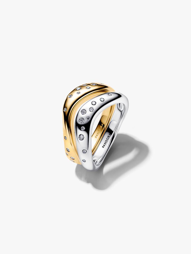 Pandora Anello Linea Sinuosa Divisibile Bicolore con Pietre Luminose 164674C01