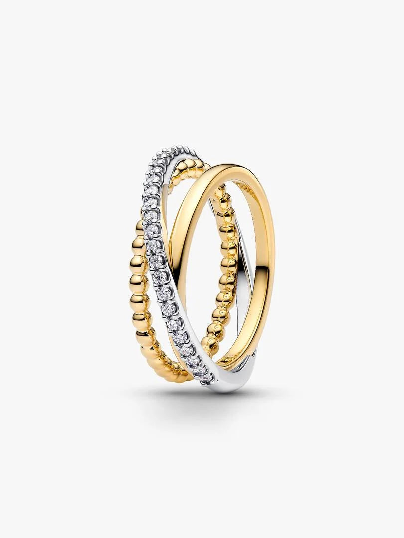 Anello Tripla Fascia Intrecciata Sfere e Pavé 164826C01