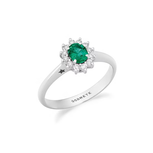 Anello Comete in Oro bianco con Diamanti e Smeraldo ovale ANB 2749 S1