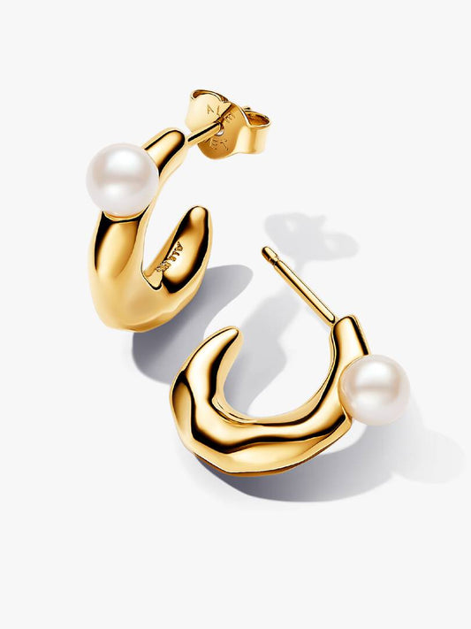 Pandora Orecchini Cerchi Aperti Linea Sinuosa con Perla d'Acqua Dolce Coltivata 263261C01