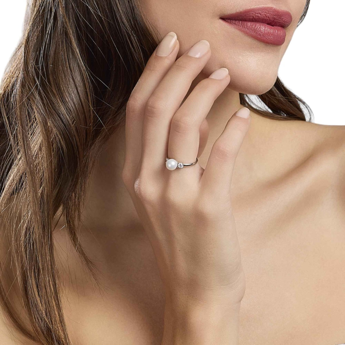 Mabina Anello donna argento,perle bianche e zirconi Mon cheri 523283