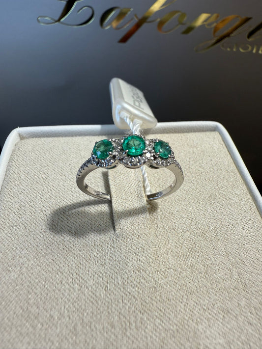 Anello oro 18kt con diamanti di peso 0,23 ct e smeraldi 0,37ct