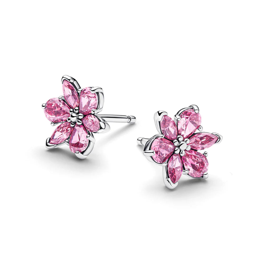 Pandora Orecchini a lobo in argento sterling con motivo a grappolo di erbario e zirconi cubici rosa fantasia. 292633C02