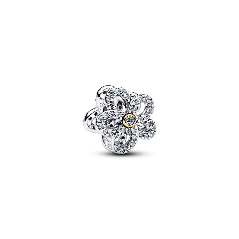 Pandora Ciondolo a forma di fiore in argento sterling e placcato oro 14 carati con zirconi cubici trasparenti 764480C01