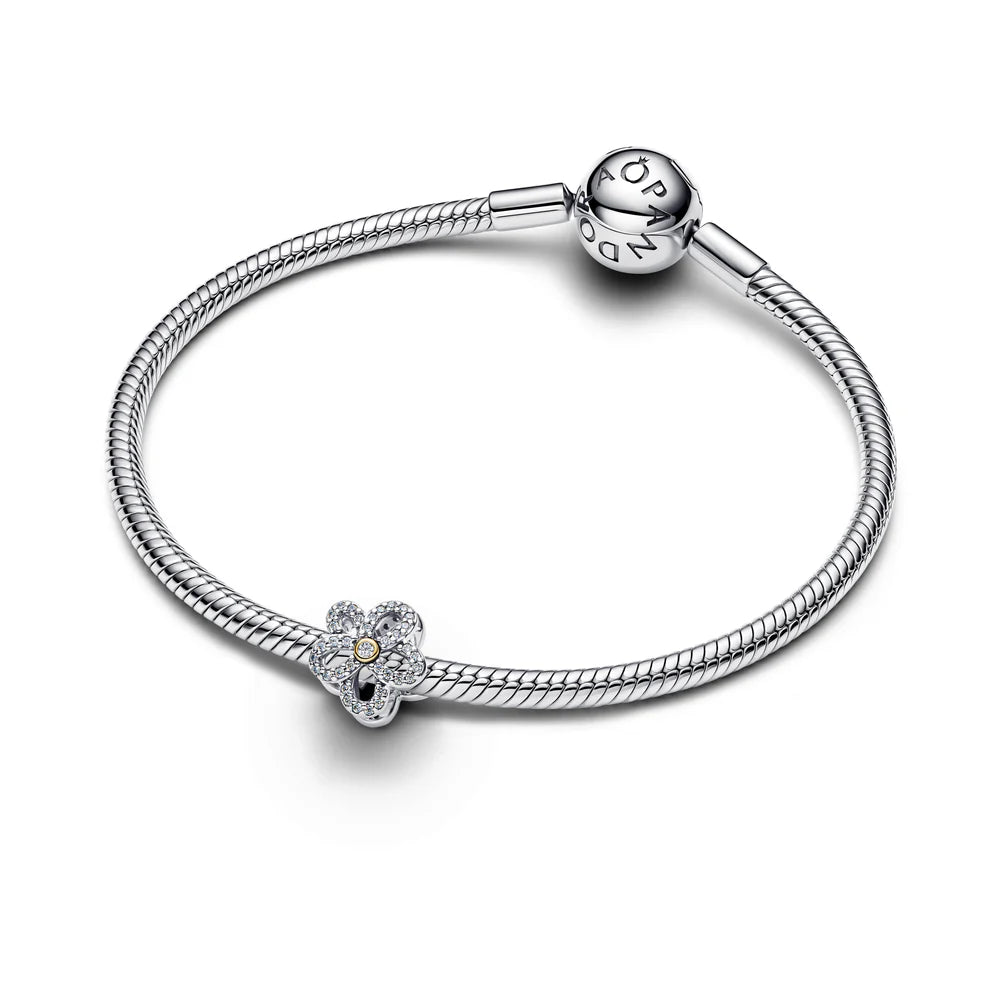 Pandora Ciondolo a forma di fiore in argento sterling e placcato oro 14 carati con zirconi cubici trasparenti 764480C01