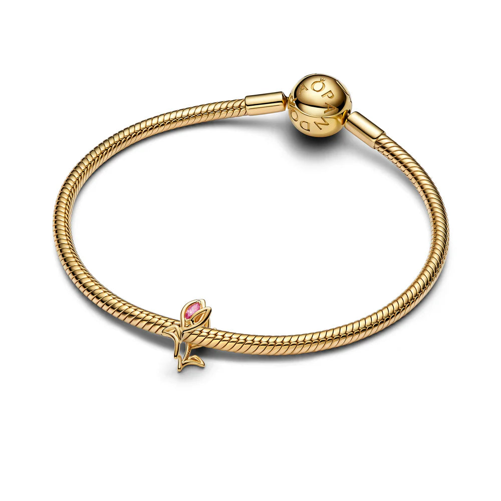 Pandora Ciondolo a forma di tulipano placcato in oro 14 carati con zirconi cubici rosa fantasia 764555C01