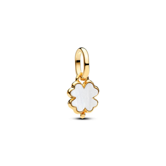 Pandora Mini ciondolo Clover placcato oro 14 carati, esclusivo mix di metalli e madreperla sintetica in bioresina bianca  764564C01