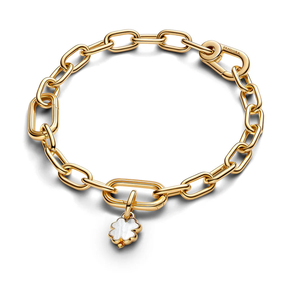 Pandora Mini ciondolo Clover placcato oro 14 carati, esclusivo mix di metalli e madreperla sintetica in bioresina bianca  764564C01