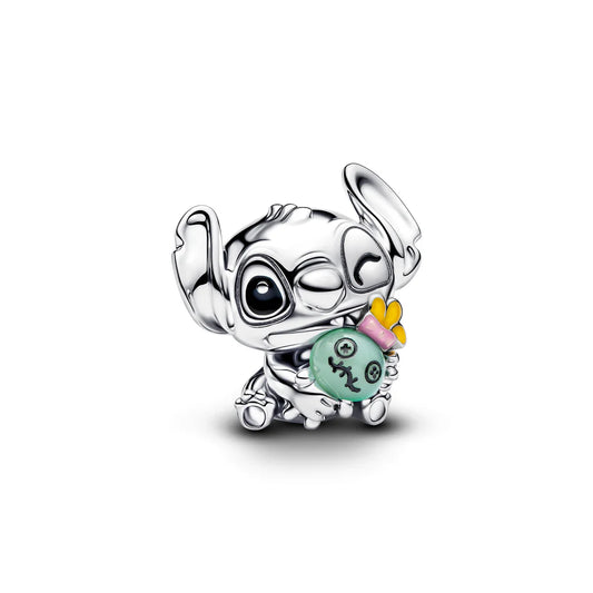Pandora Ciondolo Disney Stitch in argento sterling con vetro di Murano verde e smalto nero, rosa e giallo  794554C01