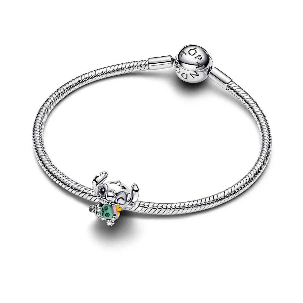 Pandora Ciondolo Disney Stitch in argento sterling con vetro di Murano verde e smalto nero, rosa e giallo  794554C01