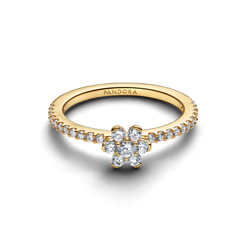 Pandora Anello a forma di fiore placcato in oro 14 carati con zirconi cubici trasparenti 164499C01