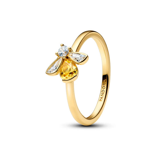 Pandora Anello a forma di ape placcato in oro 14 carati con zirconi cubici gialli e trasparenti dai colori vivaci  164562C01