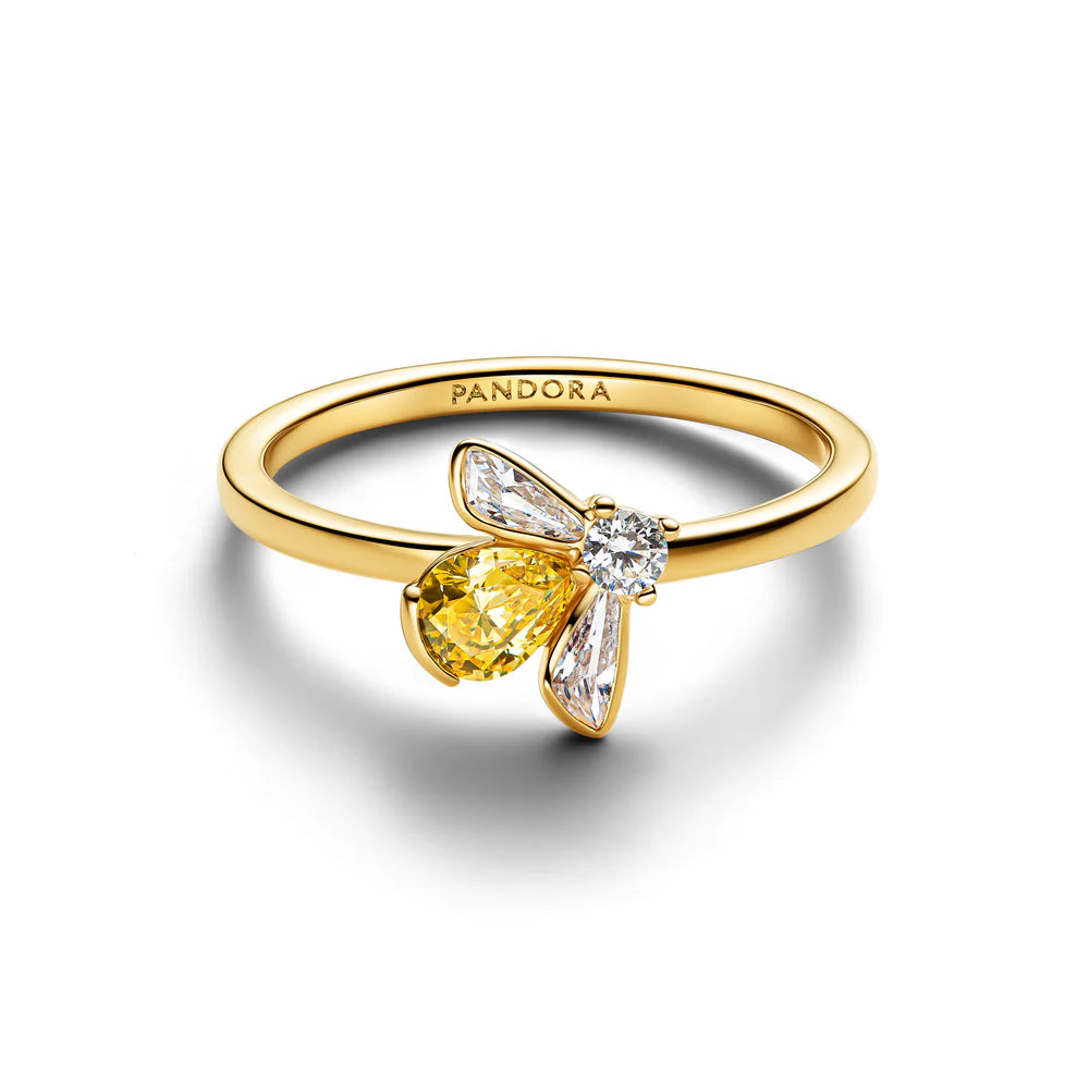 Pandora Anello a forma di ape placcato in oro 14 carati con zirconi cubici gialli e trasparenti dai colori vivaci  164562C01