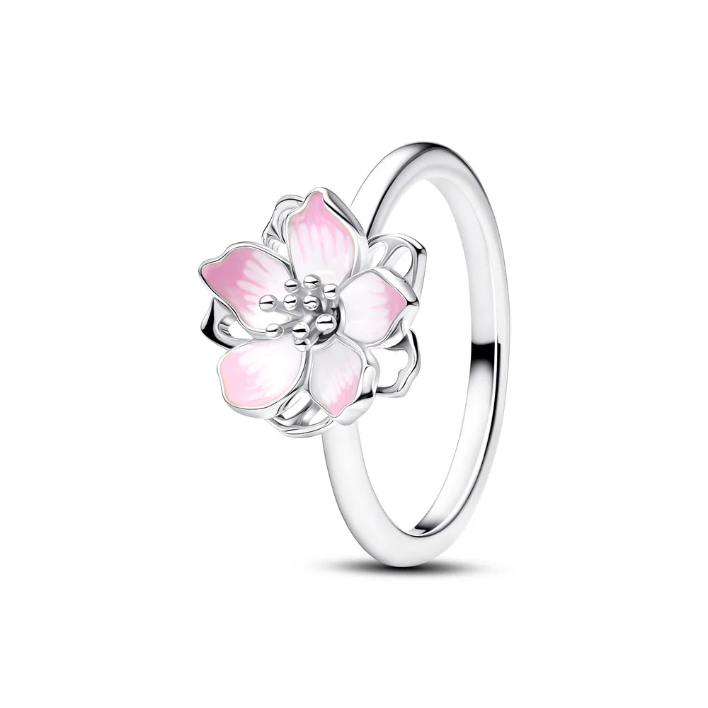 Pandora Anello in argento sterling con fiore di ciliegio e smalto rosa sfumato 194371C01