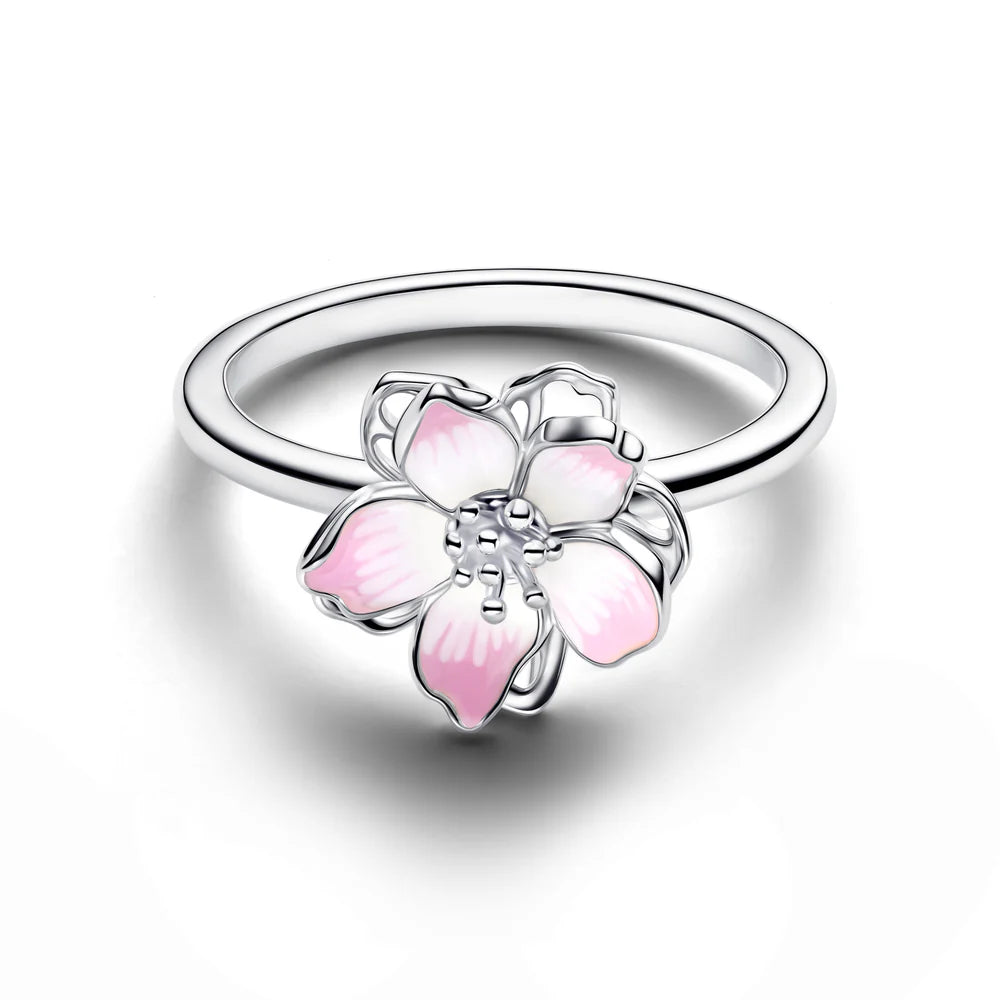 Pandora Anello in argento sterling con fiore di ciliegio e smalto rosa sfumato 194371C01