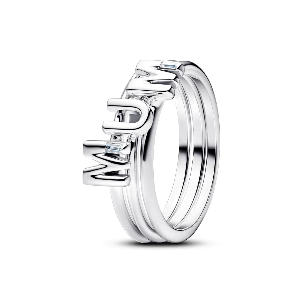 Pandora Anello MUM in argento sterling divisibile con zirconi cubici trasparenti 194458C01