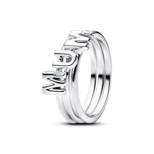 Pandora Anello MUM in argento sterling divisibile con zirconi cubici trasparenti 194458C01