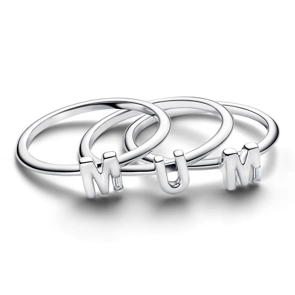 Pandora Anello MUM in argento sterling divisibile con zirconi cubici trasparenti 194458C01