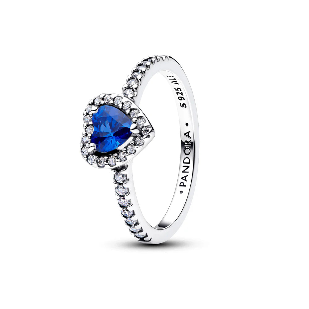 Pandora Anello a forma di cuore in argento sterling con cristallo blu principessa e zirconi cubici trasparenti  198421C09