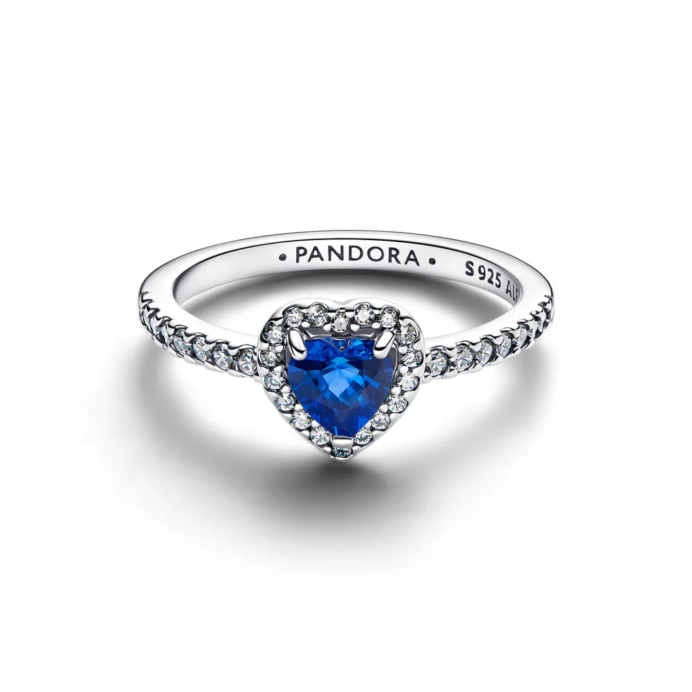 Pandora Anello a forma di cuore in argento sterling con cristallo blu principessa e zirconi cubici trasparenti  198421C09