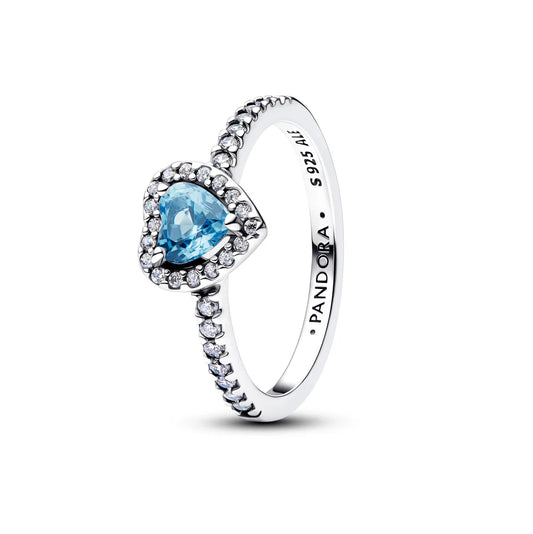 Pandora Anello a forma di cuore in argento sterling con cristallo azzurro e zirconi cubici trasparenti  198421C10