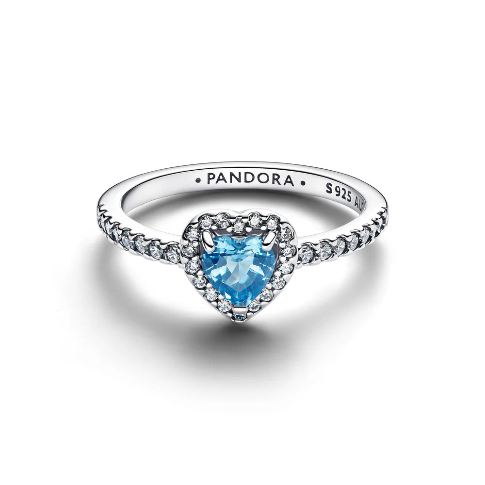 Pandora Anello a forma di cuore in argento sterling con cristallo azzurro e zirconi cubici trasparenti  198421C10