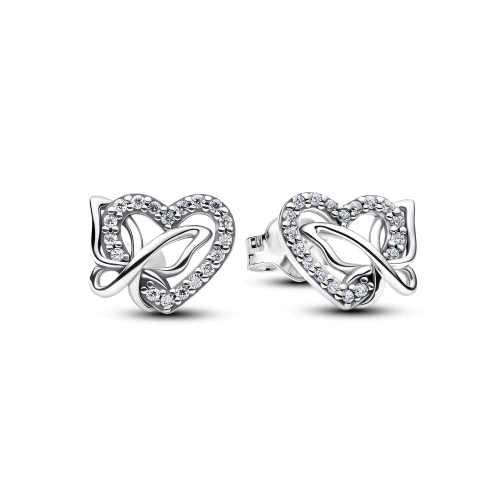 Pandora Orecchini a lobo in argento sterling a forma di cuore e farfalla con zirconi cubici trasparenti 294476C01
