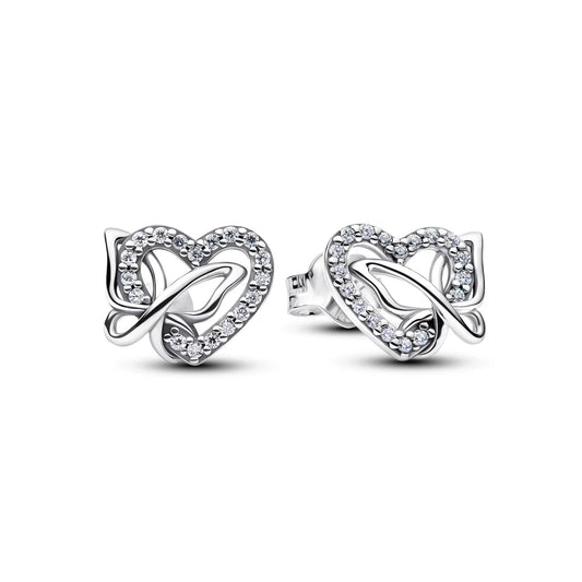 Pandora Orecchini a lobo in argento sterling a forma di cuore e farfalla con zirconi cubici trasparenti 294476C01