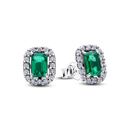 Pandora Orecchini a lobo in argento sterling con cristallo verde reale e zirconi cubici trasparenti 294501C01