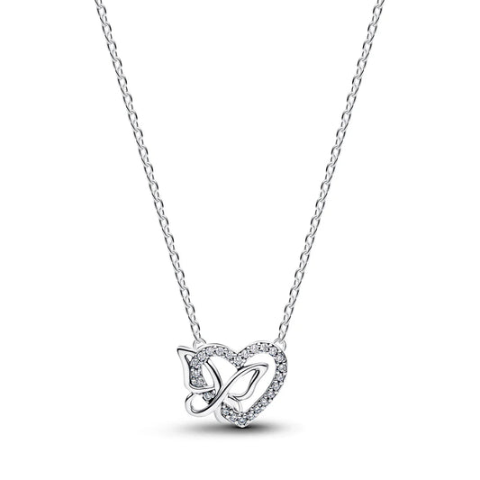 Pandora Collana a forma di cuore e farfalla in argento sterling con zirconi cubici trasparenti 394477C01-45