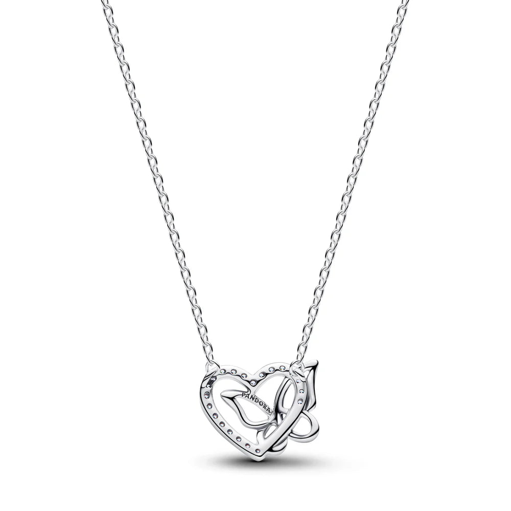 Pandora Collana a forma di cuore e farfalla in argento sterling con zirconi cubici trasparenti 394477C01-45