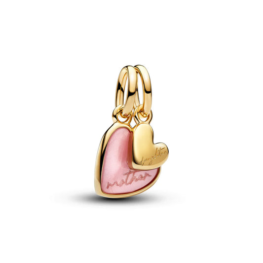 Pandora pendenti divisibili madre e figlia placcati in oro 14 carati con madreperla rosa in bioresina 763766C01