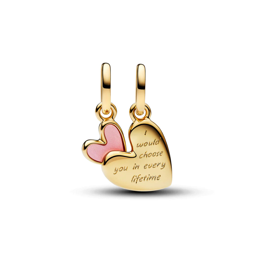 Pandora pendenti divisibili madre e figlia placcati in oro 14 carati con madreperla rosa in bioresina 763766C01