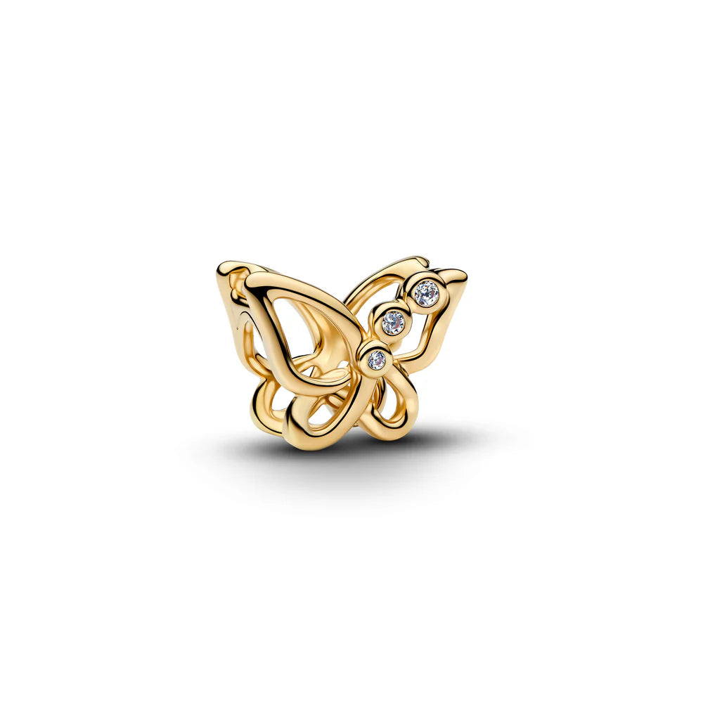 Pandora Ciondolo a forma di farfalla placcato in oro 14 carati con zirconi cubici trasparenti 764369C01