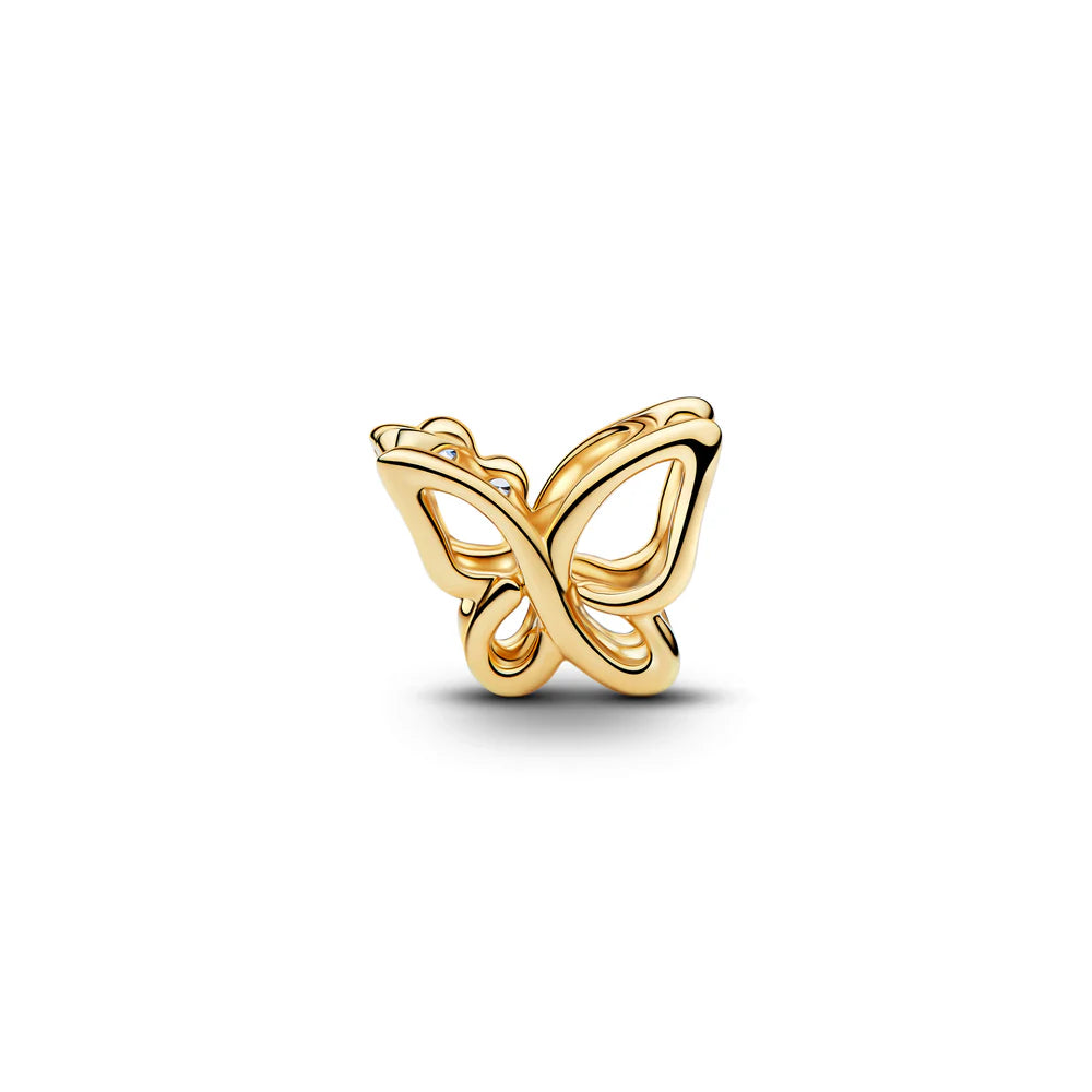 Pandora Ciondolo a forma di farfalla placcato in oro 14 carati con zirconi cubici trasparenti 764369C01