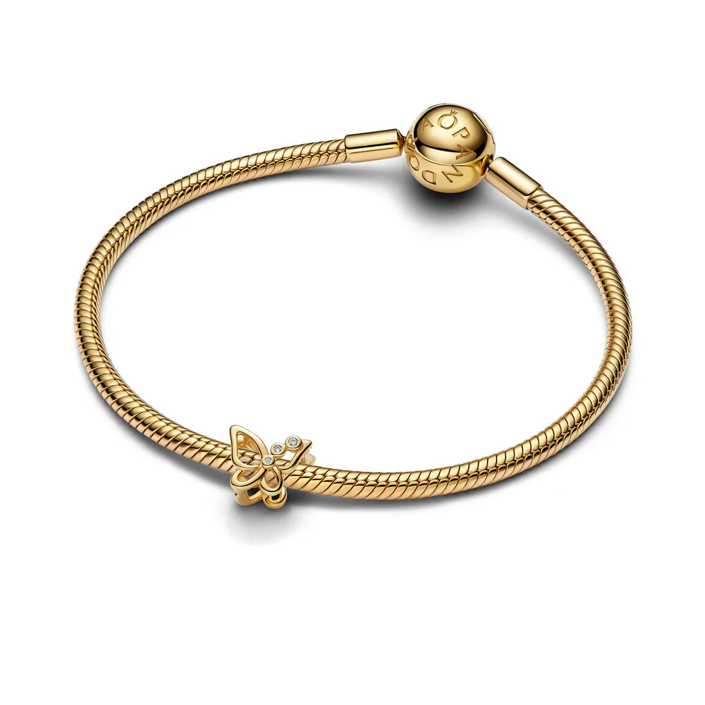 Pandora Ciondolo a forma di farfalla placcato in oro 14 carati con zirconi cubici trasparenti 764369C01