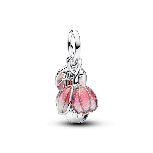 Pandora Fiore apribile pendente in argento sterling e placcato oro 14 carati con cristallo verde reale e resina UV rosa sfumata glitterata  764453C01