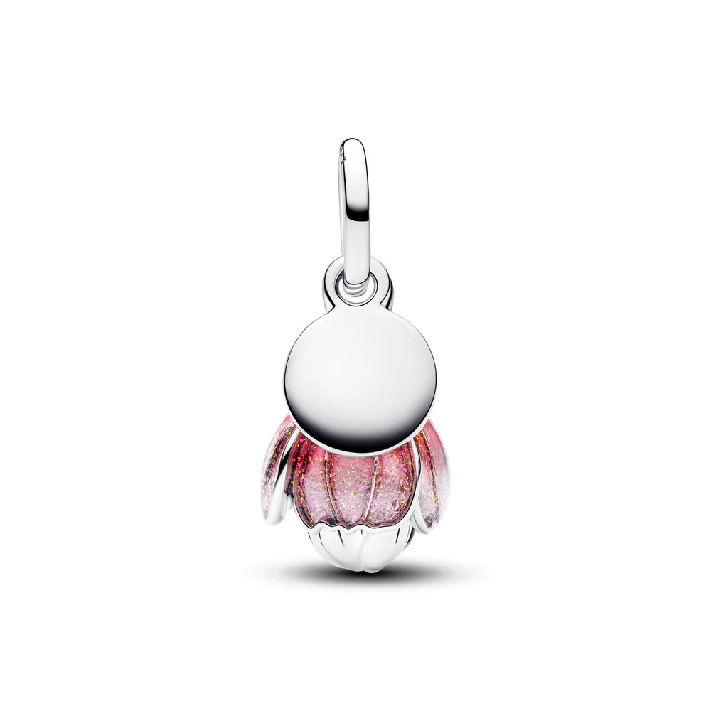 Pandora Fiore apribile pendente in argento sterling e placcato oro 14 carati con cristallo verde reale e resina UV rosa sfumata glitterata  764453C01