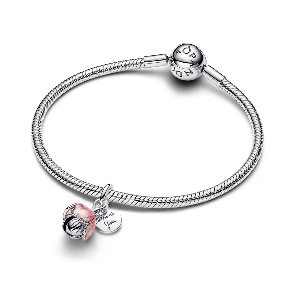Pandora Fiore apribile pendente in argento sterling e placcato oro 14 carati con cristallo verde reale e resina UV rosa sfumata glitterata  764453C01