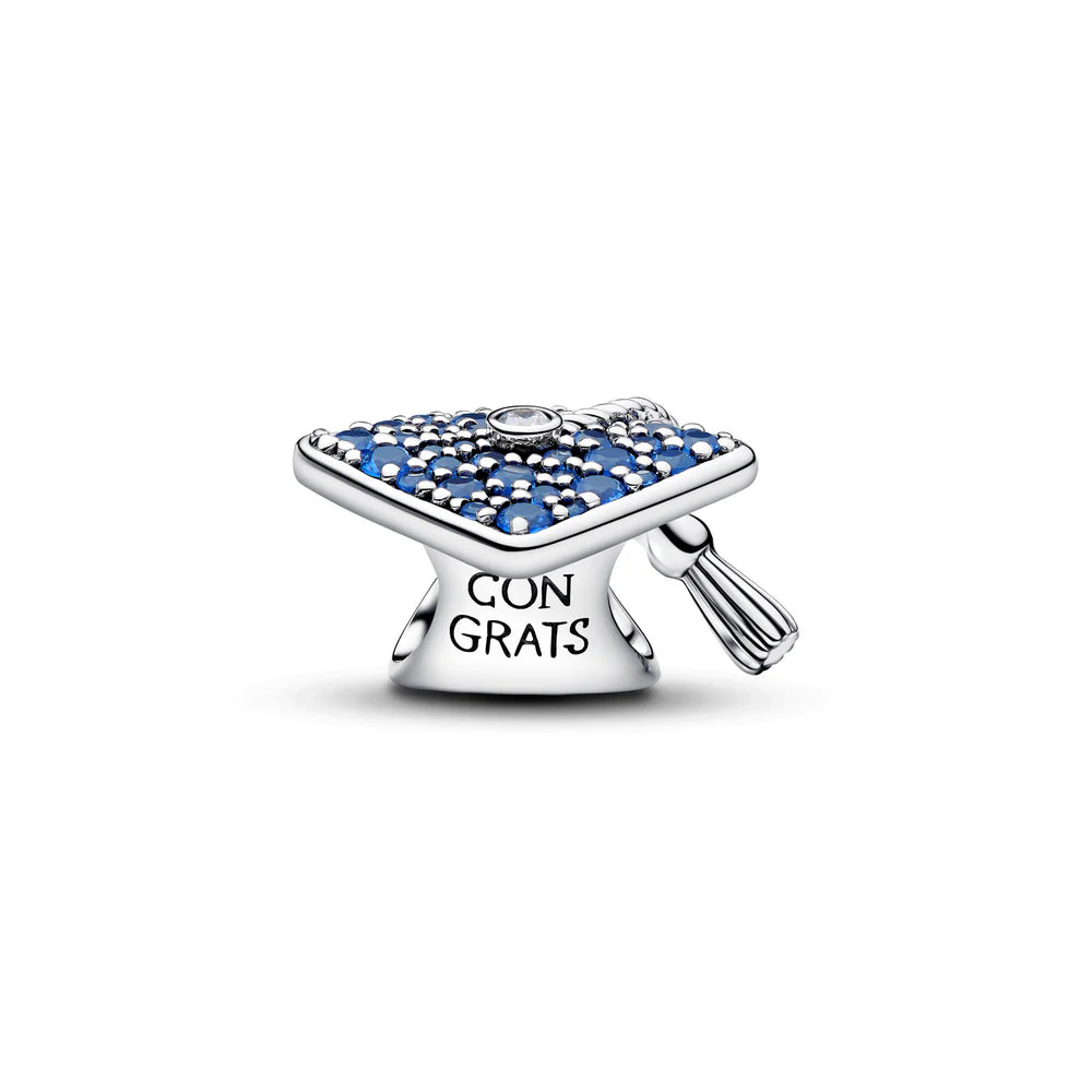 Pandora Ciondolo a forma di cappello di laurea in argento sterling con cristallo blu stellare e zirconi cubici trasparenti 794461C01