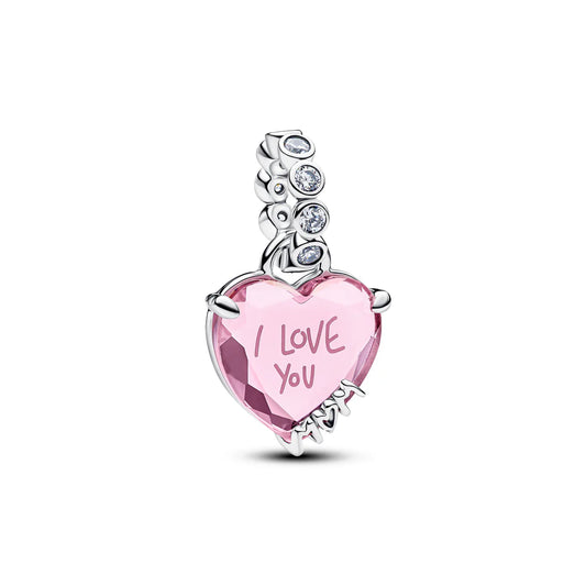 Pandora Ciondolo a forma di cuore in argento sterling con zirconi cubici rosa e trasparenti 794464C01