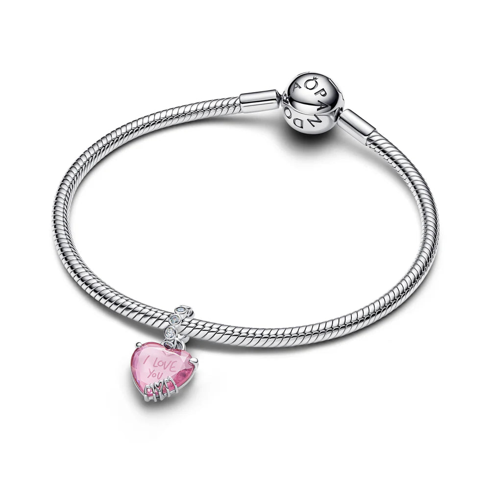 Pandora Ciondolo a forma di cuore in argento sterling con zirconi cubici rosa e trasparenti 794464C01