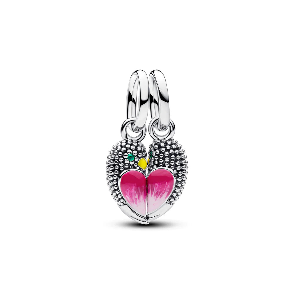 Pandora Ciondolo magnetico a forma di uccellini innamorati in argento sterling, divisibile, con cristallo verde reale, smalto giallo e rosa sfumato  794484C01