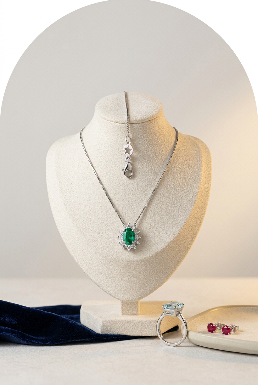 Collana con smeraldo su busto